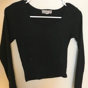 Black Ribbed Long Sleeve Crop Top